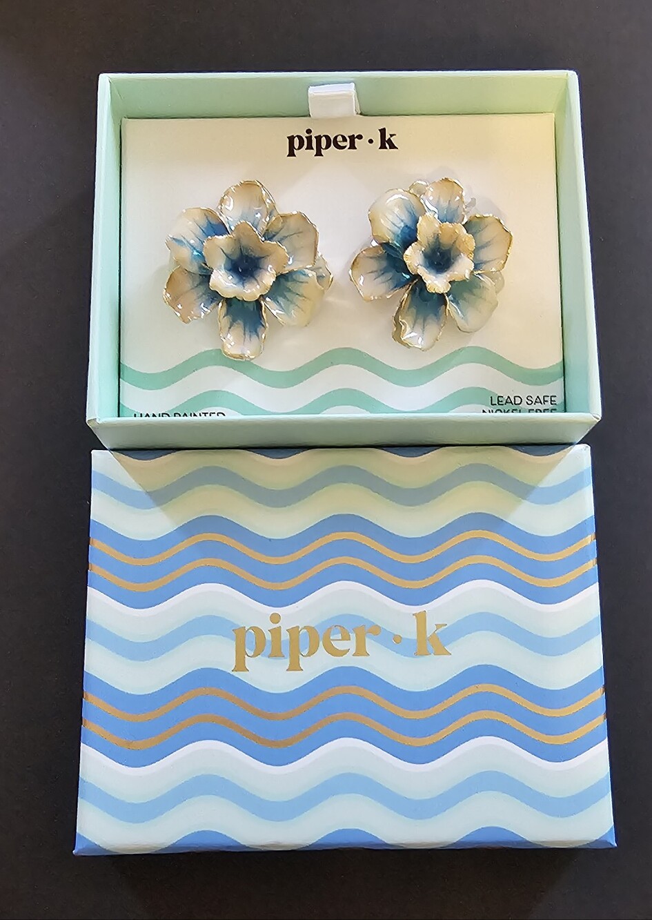 Piper·k Blue and Cream Flower Earrings